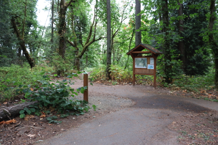 Map of park trails located at the Riverside and Heron Creek Trail Loop trailheads near restrooms and picnic shelter